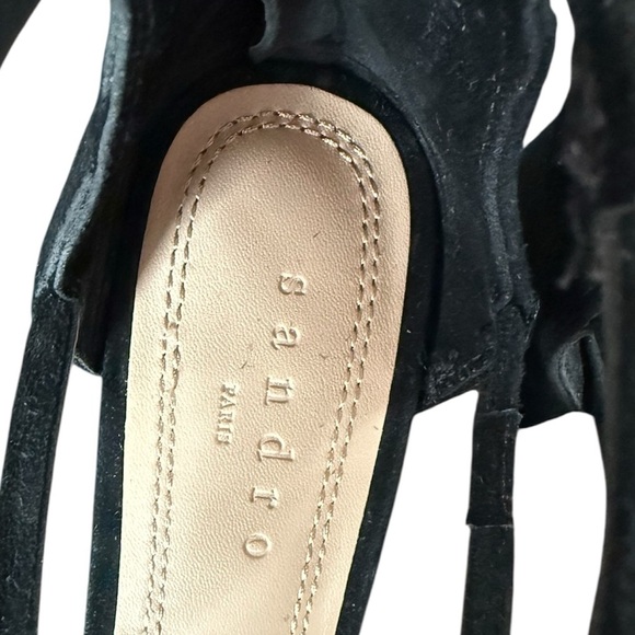 Sandro Elegant Black suede Block Heels Strappy Sandals Zipper at the back sz37 - Picture 2 of 6